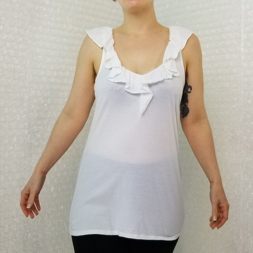 Lilly Pulitzer white ruffle neckline tank